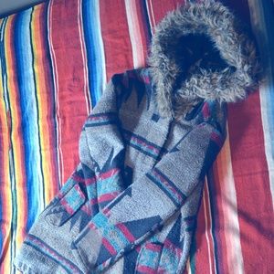Cozy Tribal Printed Wool Blend Hooded Coat Size XS